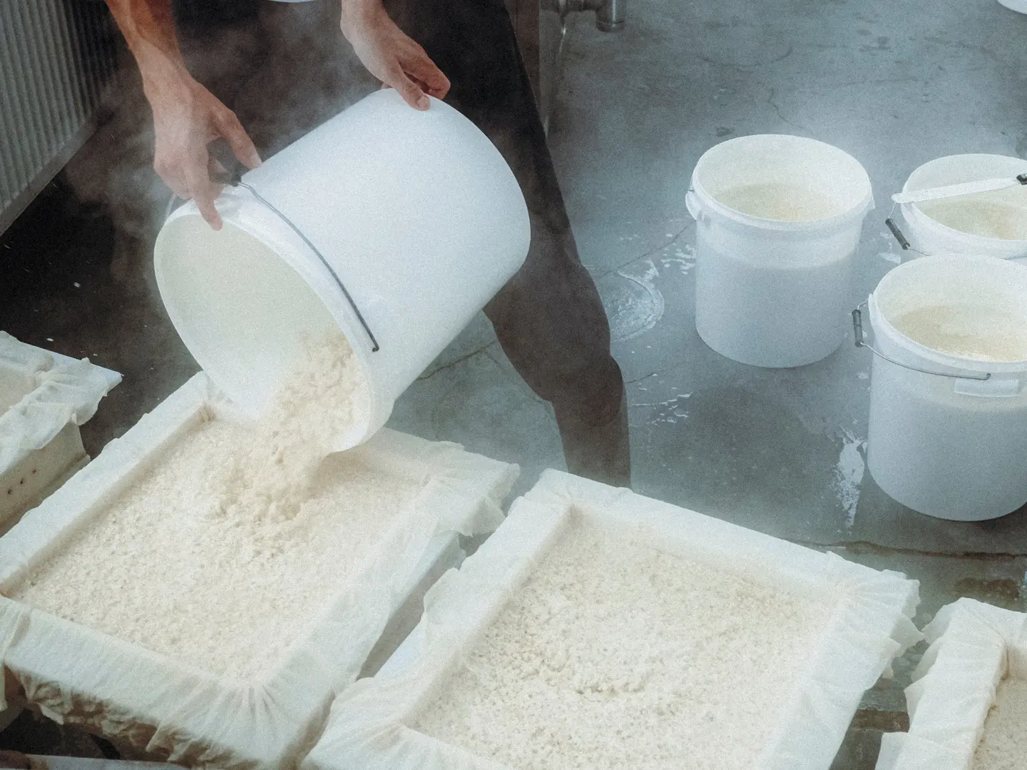 Sojas biezpiena liešana tofu formās OG TOFU ražotnē Rīgā